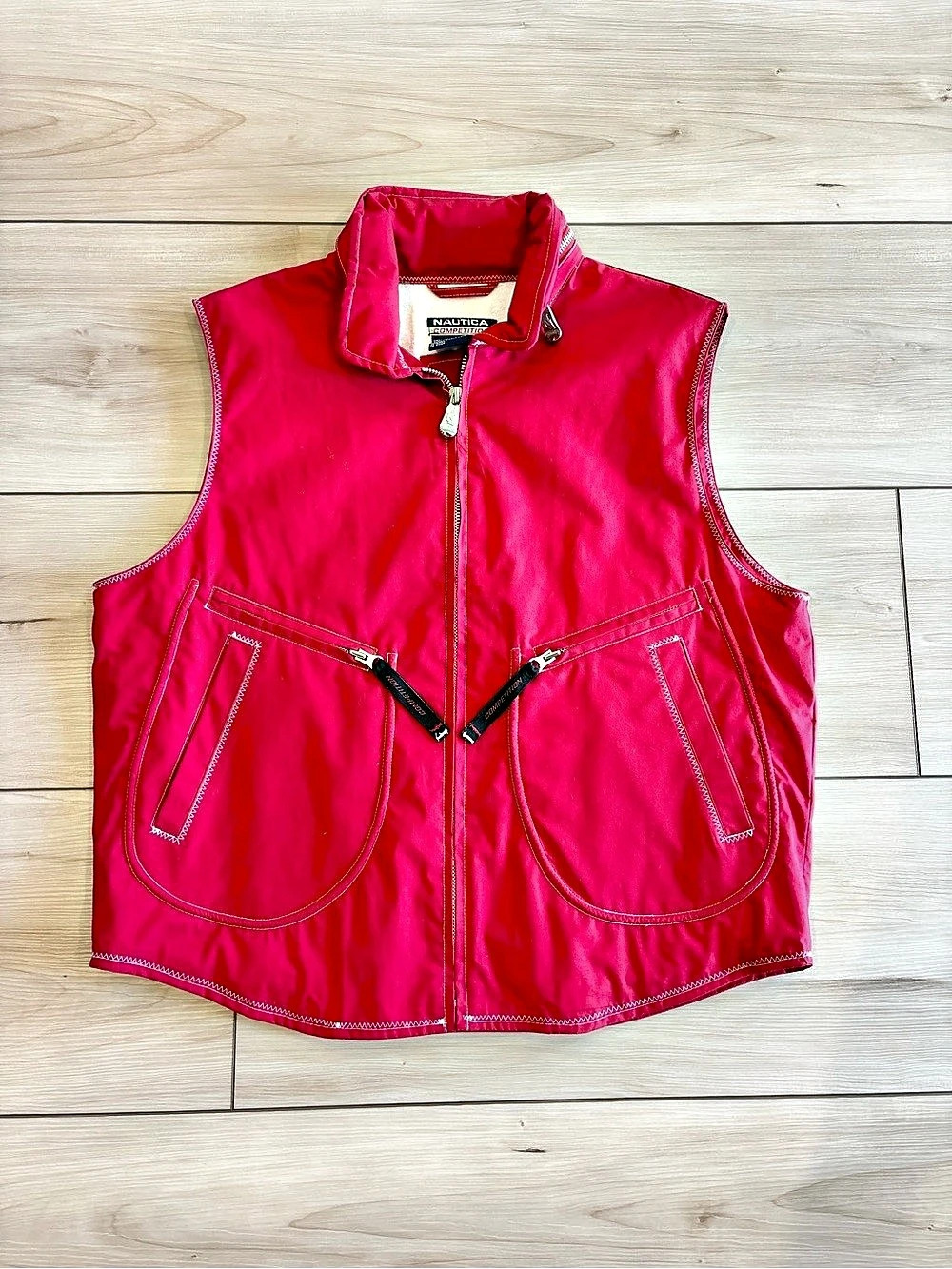 90s Vintage Nautica Competition embroidered Red Utility Vest Mens Size Medium